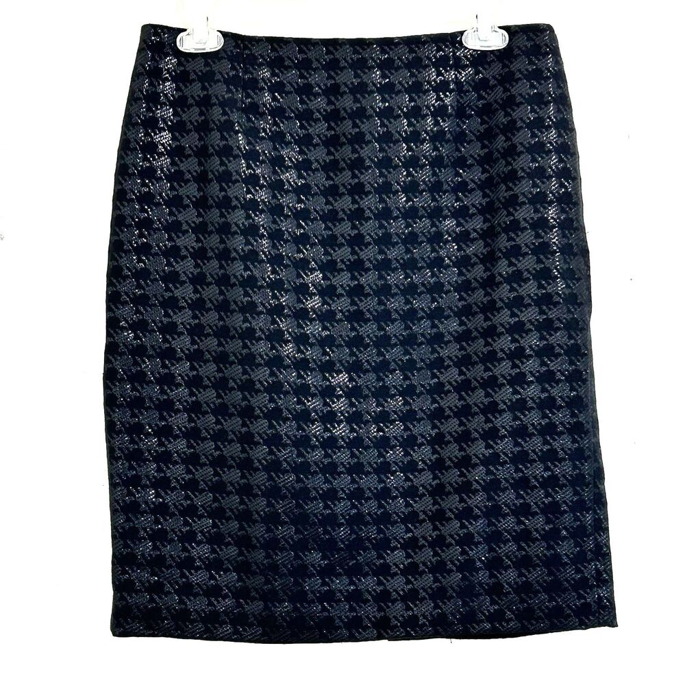 Premise Studio Black Metallic Straight Pencil Skirt Size 8 Mid-Rise Knee Skirt